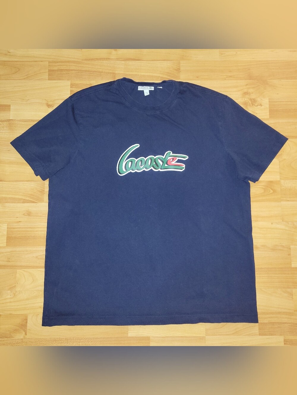 Lacoste Navy Blue Crewneck Regular Fit T-Shirt with Green Crocodile Logo, XL